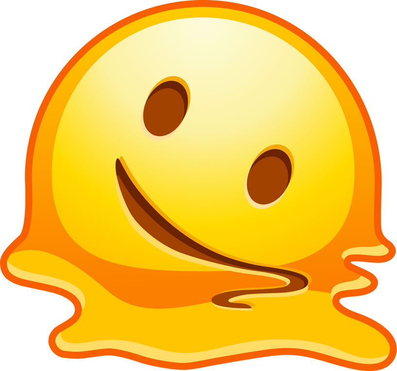 Top quality emoticon. Melting emoji. Melted yellow face with exhausted smile. Yellow face emoji. Popular element.